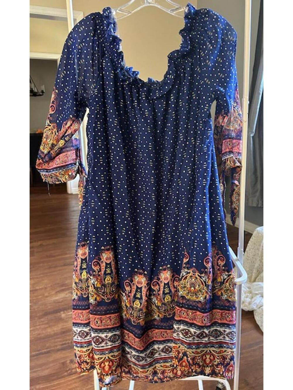 Stella Tweed Women's Blue Bohemian Patterned Dress Size 2X